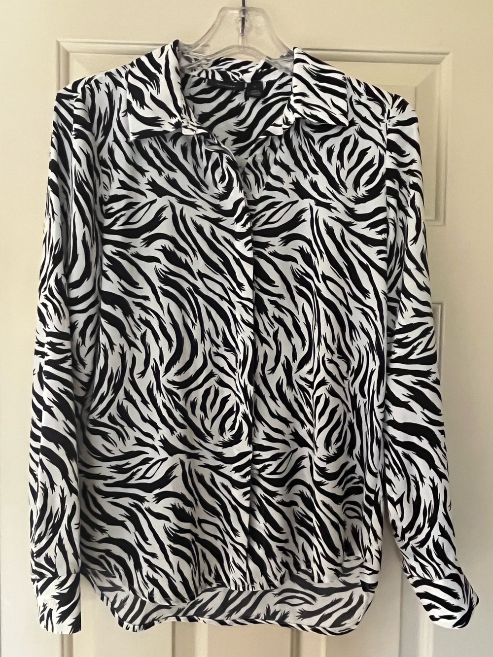 Halogen Black and White Zebra-Print Button-Down Shirt